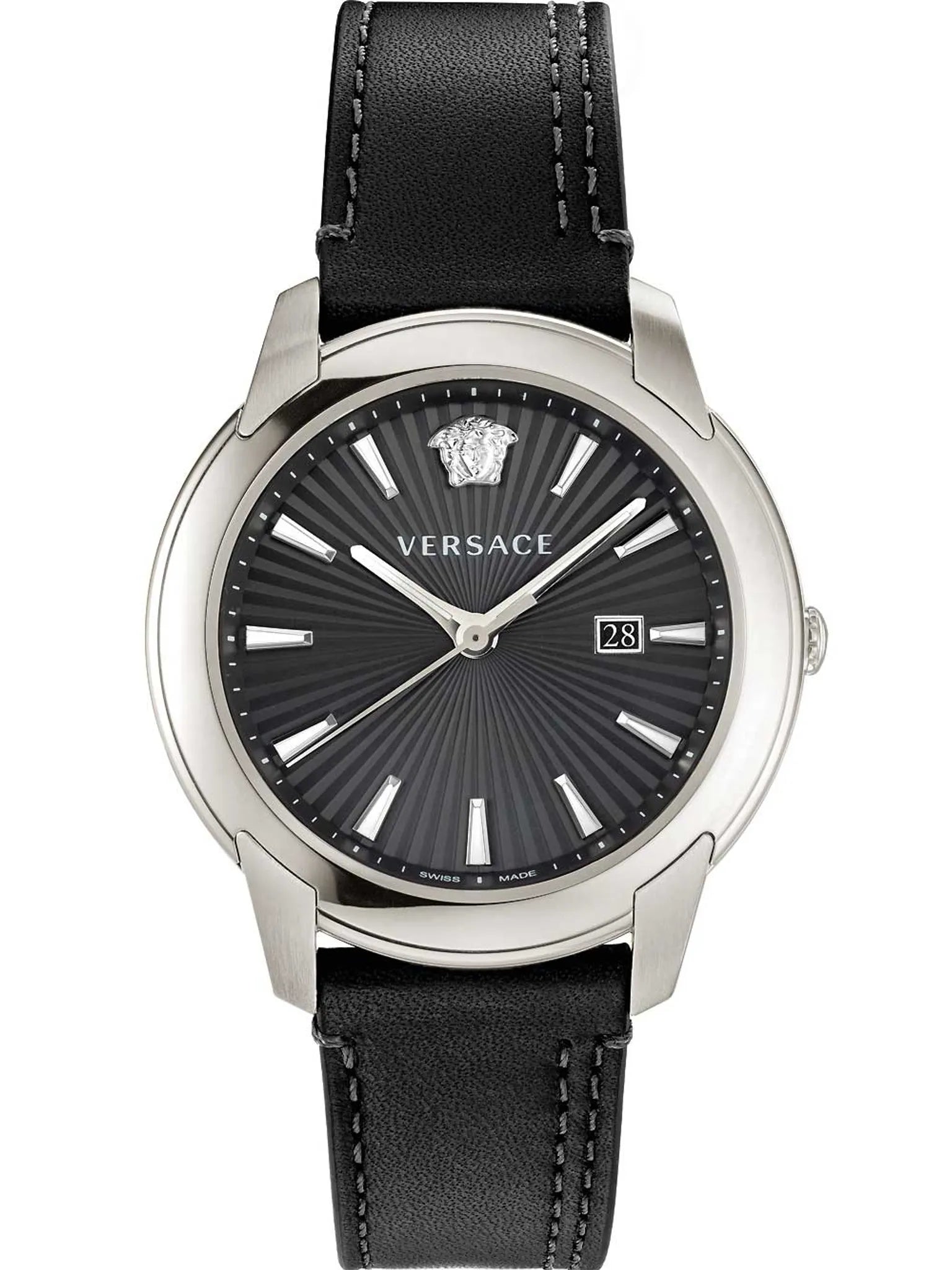 Versace V-Urban Schwarz Silber Herrenuhr aus Lederarmband  - VELQ00119