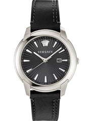 Versace V-Urban Schwarz Silber Herrenuhr aus Lederarmband  - VELQ00119