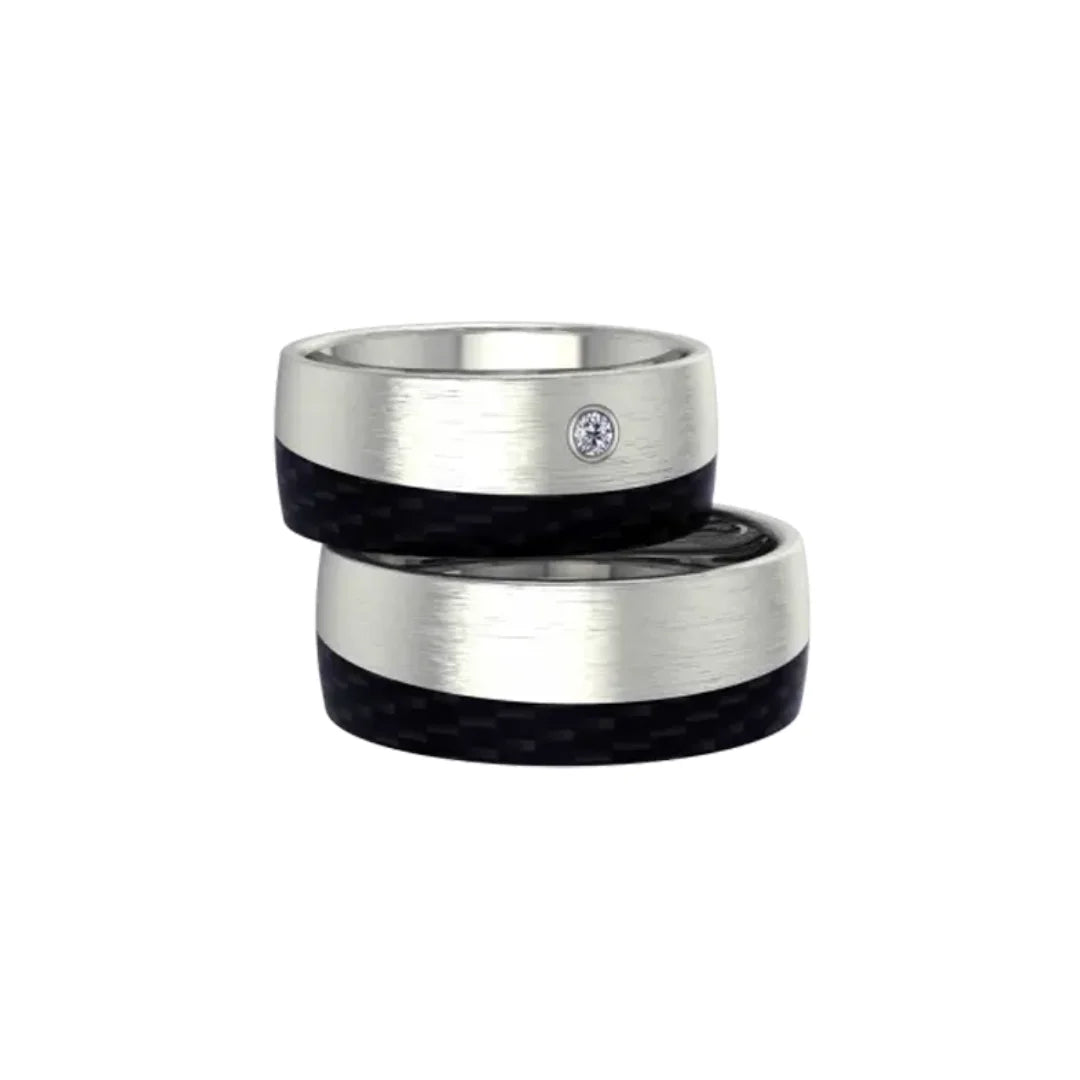 Weissgold / Carbon Trauringe mit Diamant - 1221/1222