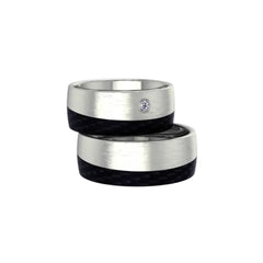 Weissgold / Carbon Trauringe mit Diamant - 1221/1222