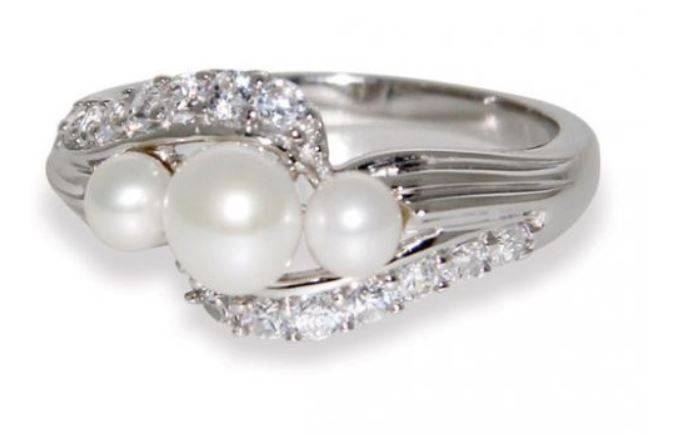 Silber Damenring 925 rhodiniert mit Zirkonia-Steine und 3 Perlen für Damen - SR-601