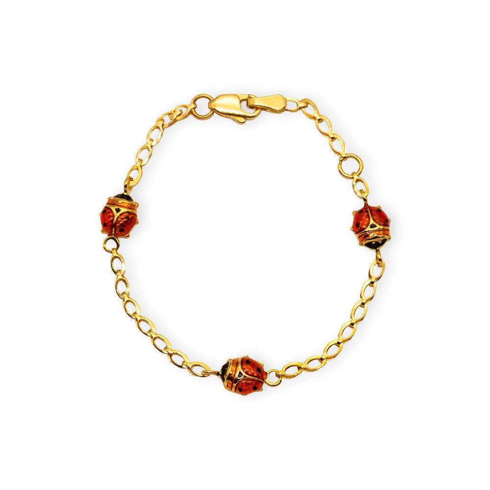 Baby Kinder Gelbgold Bracelet mit Marienkäfer & Gratis Gravur - GB-811/18