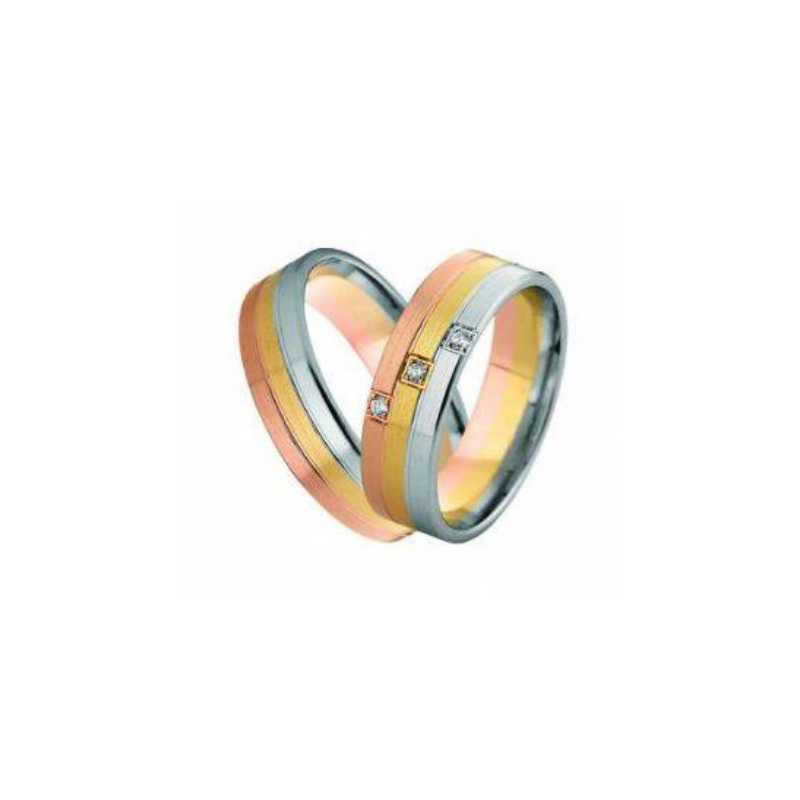 Linder Tricolor-Trauringe Weissgold/Gelbgold/Rotgold mit Brillanten - 062 & 063