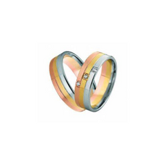 Linder Tricolor-Trauringe Weissgold/Gelbgold/Rotgold mit Brillanten - 062 & 063