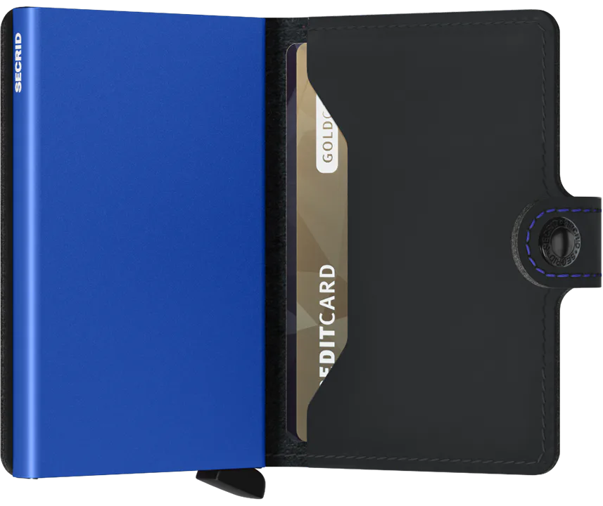 Secrid Miniwallet Matte Black & Blue mit Gravur - MM-Black & Blue
