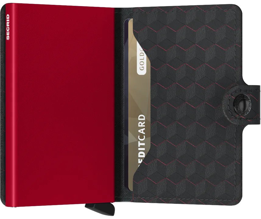 Secrid Miniwallet OPTICAL BLACK-RED mit Gravur - MOp-Black-Red